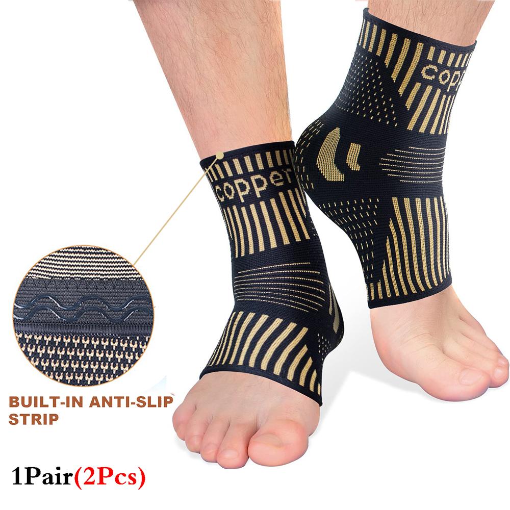 2Pcs Copper Ankle Brace Infused Compression Sleeve Support For Plantar Fasciitis,Sprained,Achilles Tendon,Pain Relief,Running