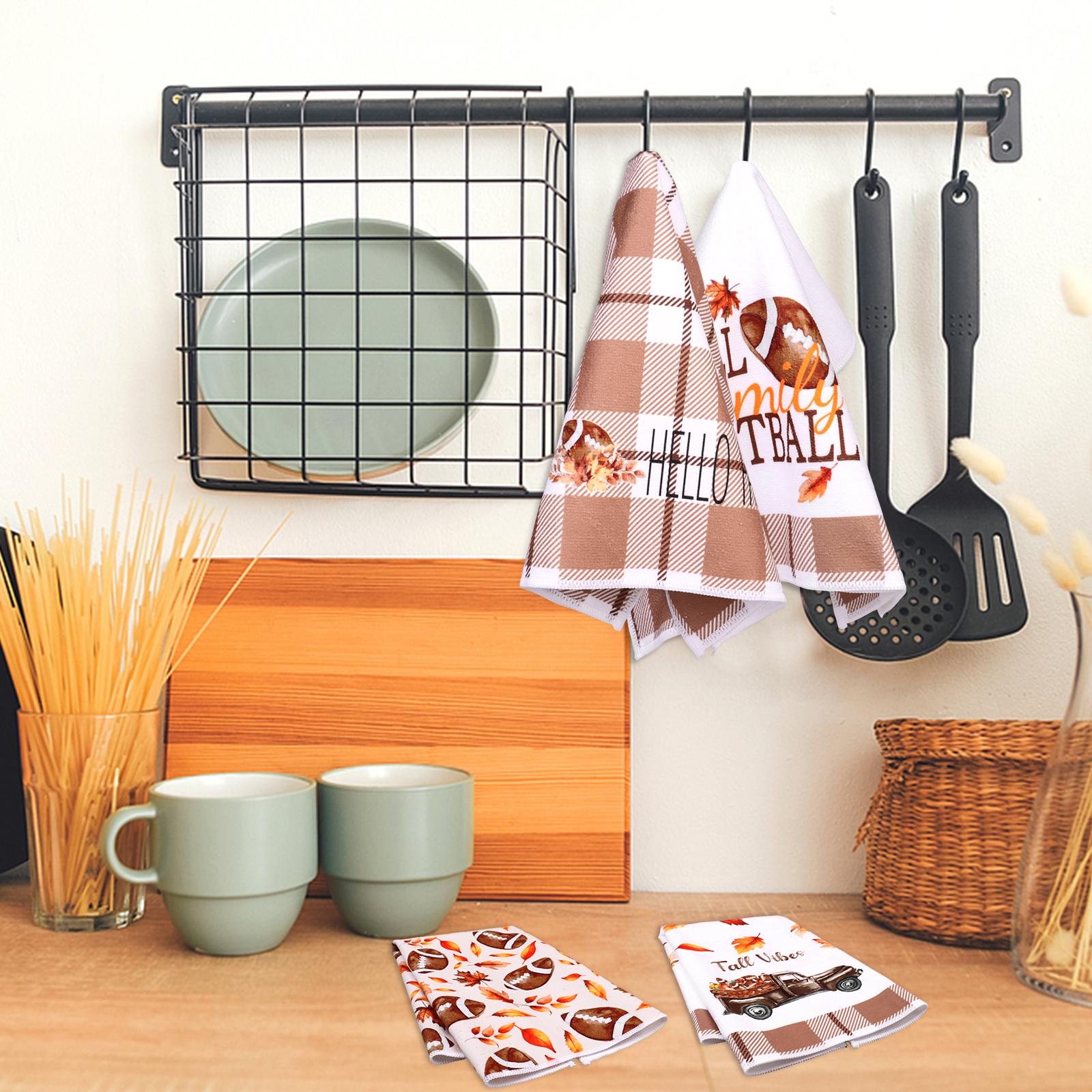 4 Pcs Maple Leaf Football Plaid Kitchen Towel-15.7   X 23.6   Fall Kitchen Towels Dish Towel Autumn Maple Leaf Decorative Absorb