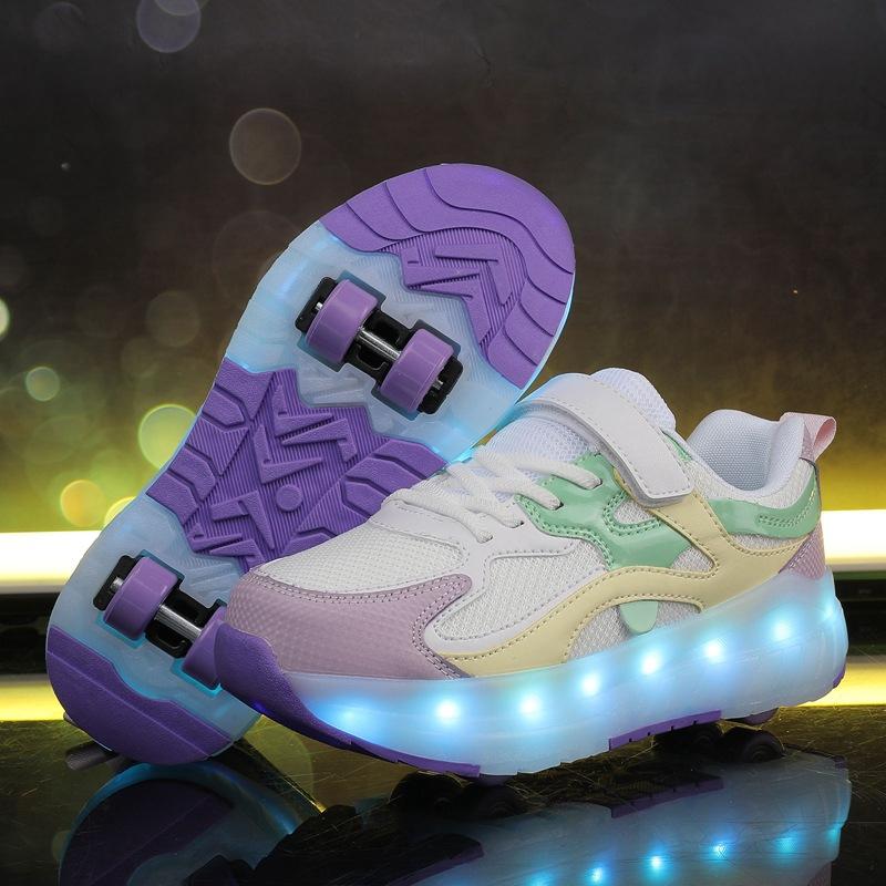 Children's Roller Skate Shoes For Boys And Girls Adult Quad-Wheel Flying Shoes With Lights And Charging Wheels Student Roller