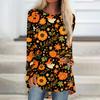 Women's Halloween Printed Long Sleeve Round Neck T-Shirt Mid-Length Casual Top