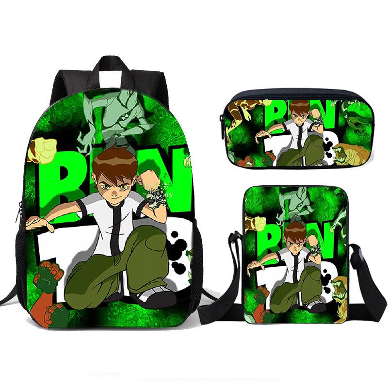 Teenage Hacker BEN10 Backpack, Elementary School Backpack, Three Piece Set, Children's Backpack, Shoulder Bag, Pencil Case