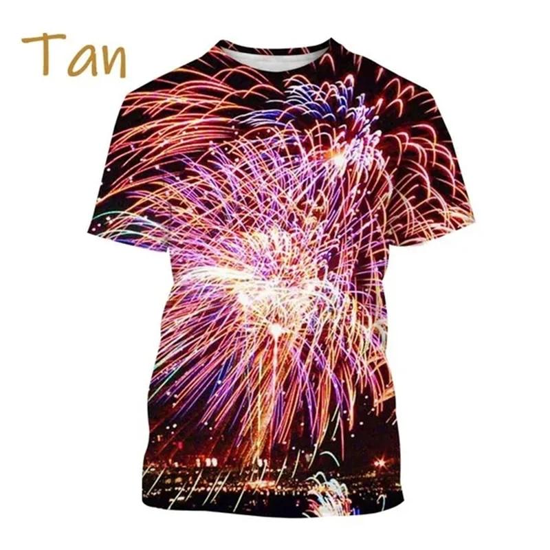 

New Fireworks 3D Printing T-shirt Rainbow Flame Round Neck Short Sleeve Colorful Flame Pattern Men Women Fashion Casual Top Tees XXS