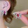 Zircon Korean Style Stud Earrings Blue Pink Bowknot Ear Studs Crystal Bow Earrings  Party