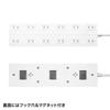 Sanwa Supply TAP-2312-5W Power Strip, 12 Outlets, 2-Pin, 5m, Magnetic Backing, Dustproof Shutter, Swing Plug, White