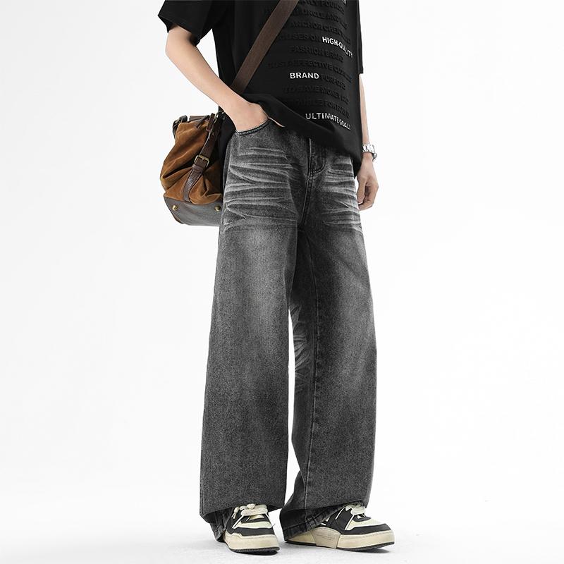 Winter Spring Vintage Wide Leg Denim Pants Men Streetwear Casual Fashion Jeans Trousers