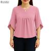 ZANZEA Women Casual Round Neck 3/4 Sleeve Loose Blouse