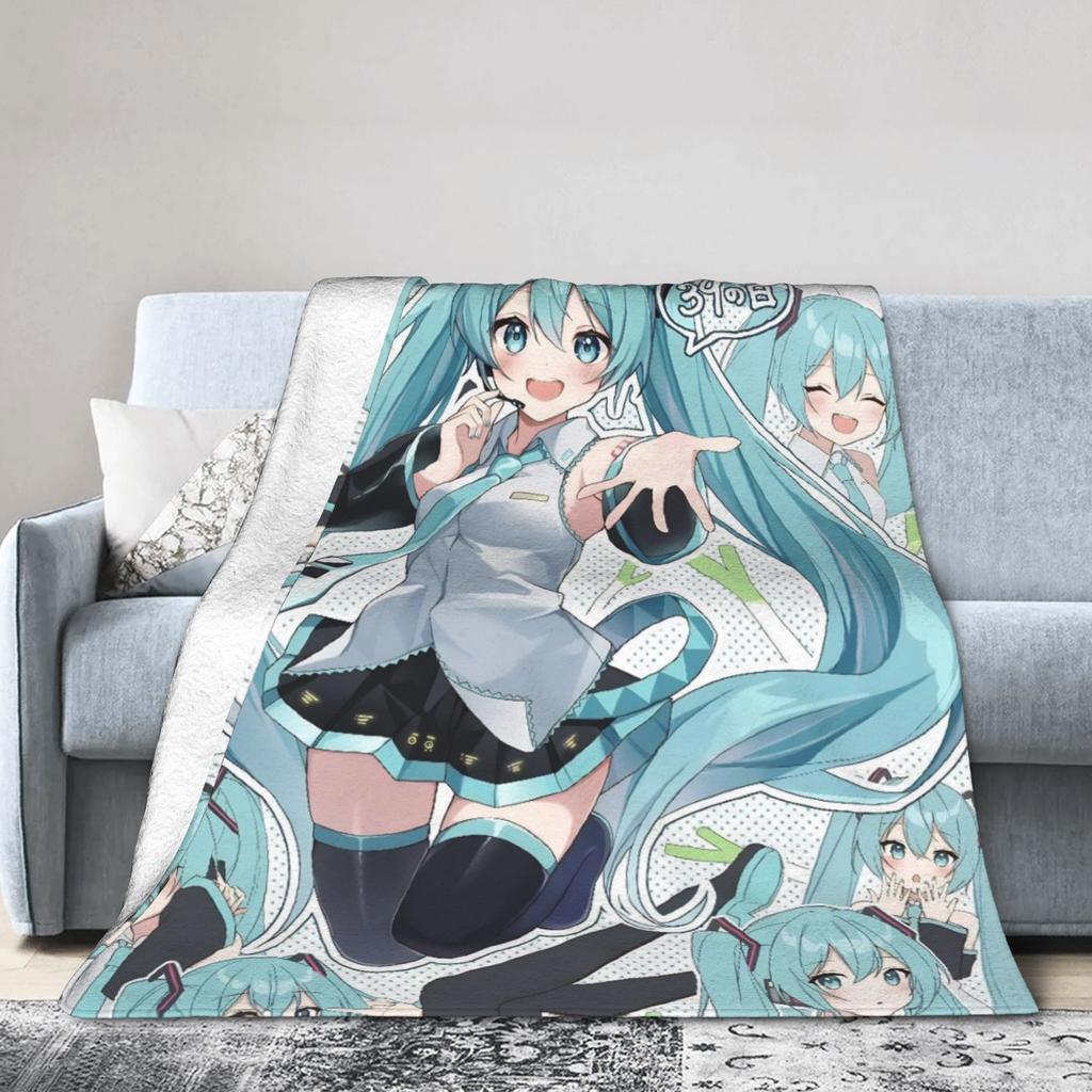 Hatsune Miku Anime Blanket Fleece Printed Multi-function Warm Throw Blanket for Home Travel Bedspread