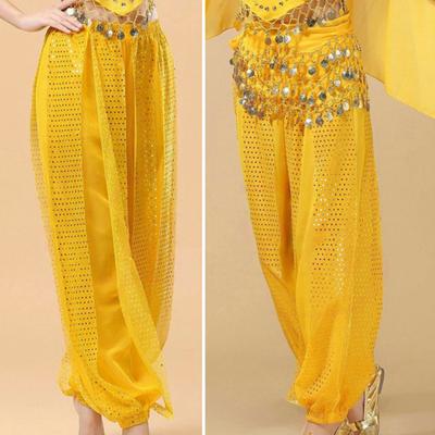Yousheng Women Performance Pants Elastic High Waist Solid Color Bloomers Sequined Decor Folk Dance Adult Belly Dance Costume Pants