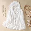 Summer Fashion Women's Premium Cotton Hollowed Out Long Sleeve Hooded Sun-protection Shirt Female Simple Sun-proof Clothing