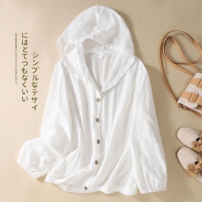 Sommer Mode Damen Premium Baumwolle Ausgeschnitten Langarm Kapuze Sonnenschutz Shirt Damen Einfach Sonnenschutzkleidung