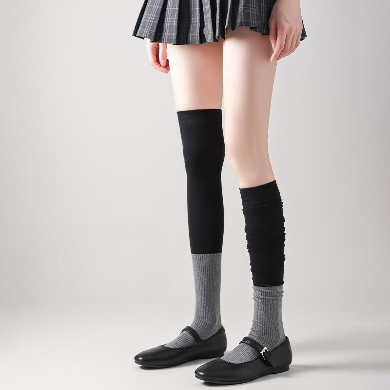 Thigh High Socks Stockings Women Color Matching Cotton Knitted Knee High Socks School Girls Long Socks Thigh High Stockings