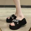 Rhinestone one-word slippers for women's summer wear 2025 new small man height increase thick bottom fashion beach cool slippers for women