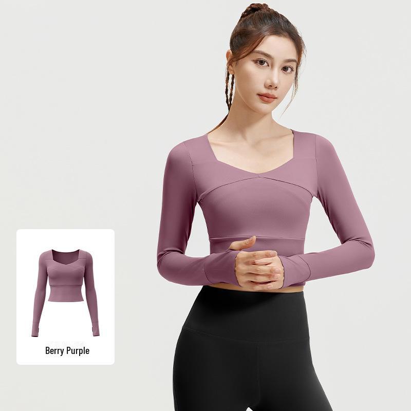 Juyitang Dámské topy na jógu a fitness - Přiléhavé, krátké, odhalující pupík běžecké oblečení