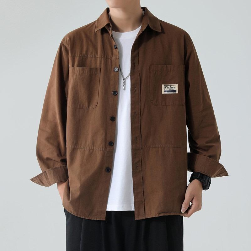 Autumn and Winter Pure Cotton Men's Work Clothes Long-sleeved Shirt Casual Loose Version Ironing Shirt Jacket