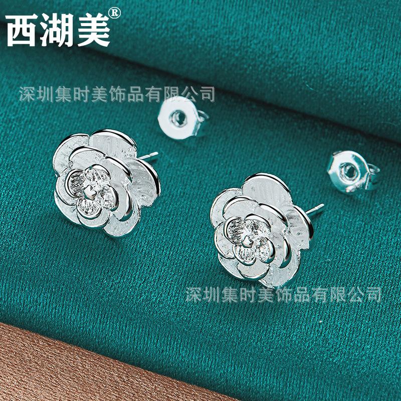Silver Jewelry Rose Earrings Women's Jewelry Camellia Earrings Jewelry