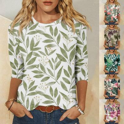 Shirt für Damen, modisch, lässig, Rundhalsausschnitt, 3/4-Ärmel, locker bedruckt, T-Shirt, Damenoberteil