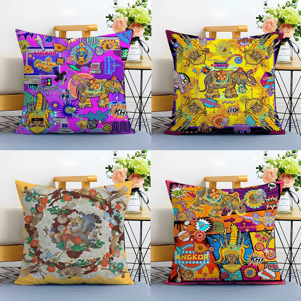 Oriental Classic Buddha Statue Print Pillow Case Anti-dustmite Pillowcase Invisible zipper silky short plush Sofa cushion cover