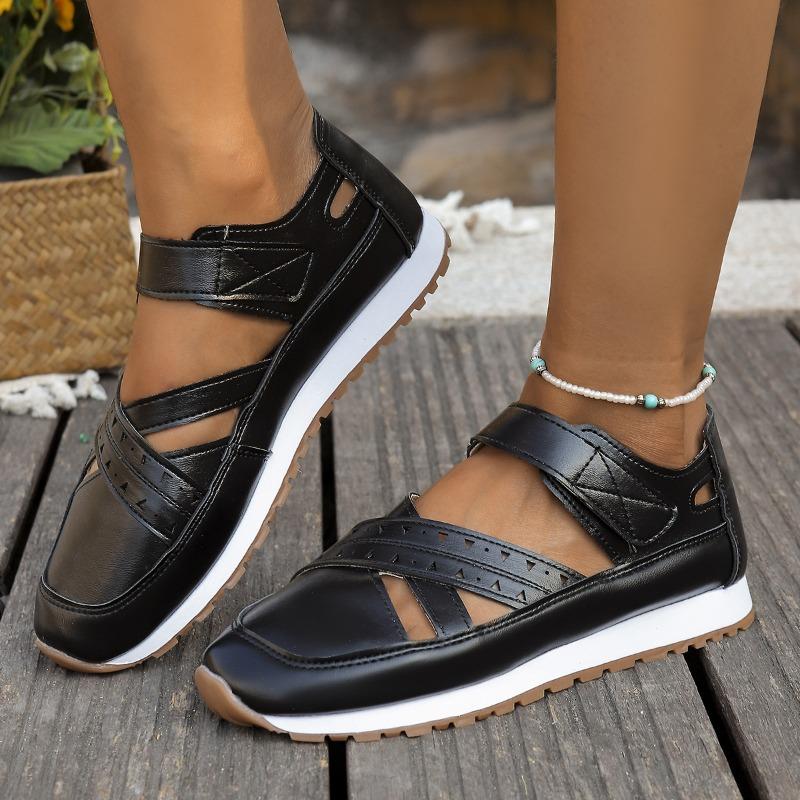 Summer Wedge Sandals with Wide Straps Open Back Sheer Fabric Large Size Platform Thick Sole Thick Heel Velcro Fastening