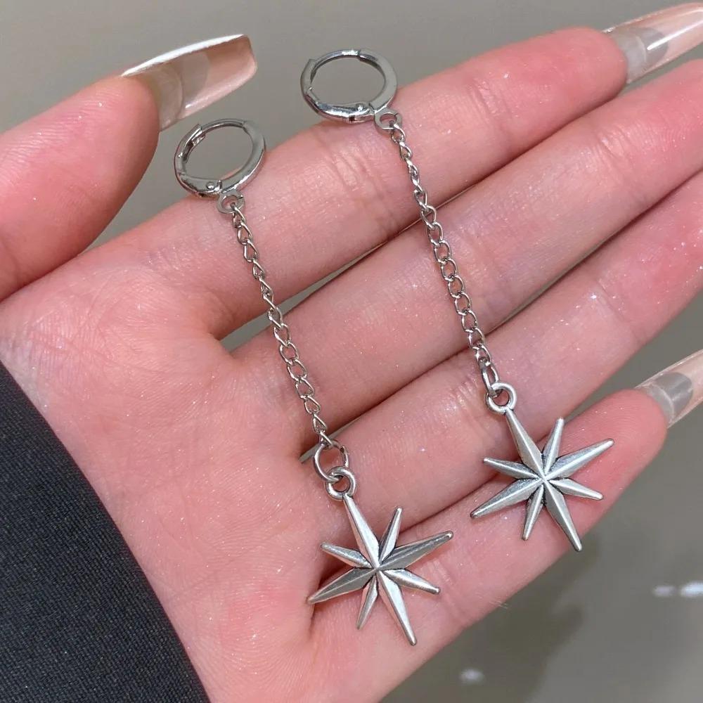 Korea Personality Sparkly Zircons Awn Star Tassel Chain Piercing Stud Earrings for Women Trendy Designer Dangle Earrings Jewelry