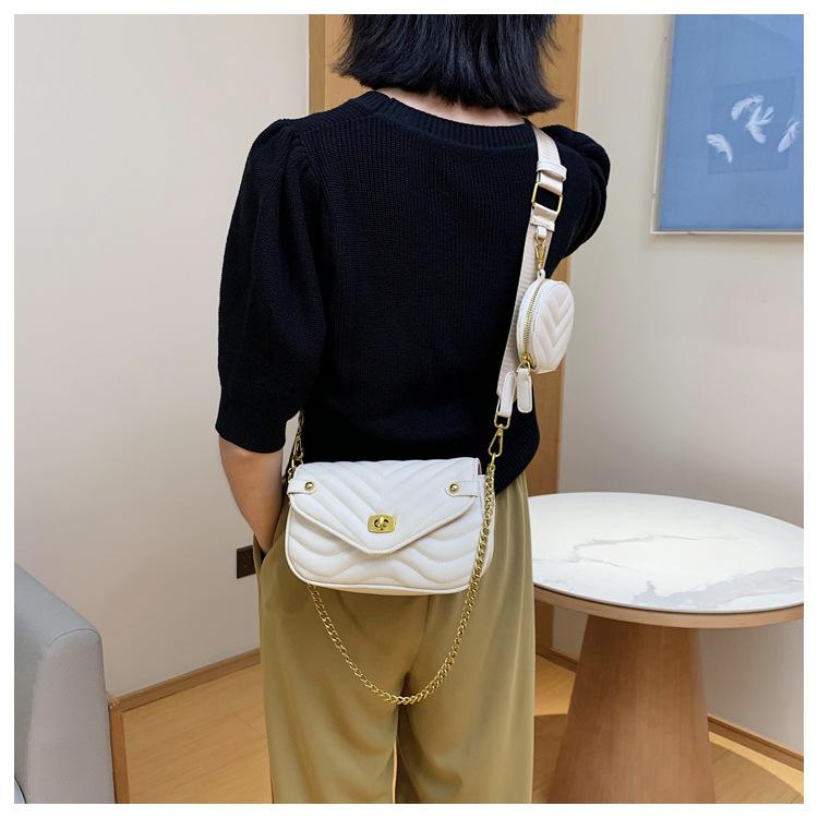 Herbst kleine Tasche Damen Tide Stickgarn Kette Damentasche breiter Schultergurt einzelne Schulter schräg zu tragen Kind- und Muttertasche