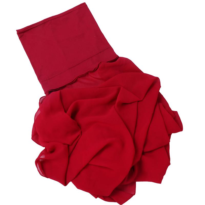 1Pc Muslim Shawl Scarf Chiffon Hijab Breathable Turban Head Wrap Women Solid Color Polyester With Inner Cap