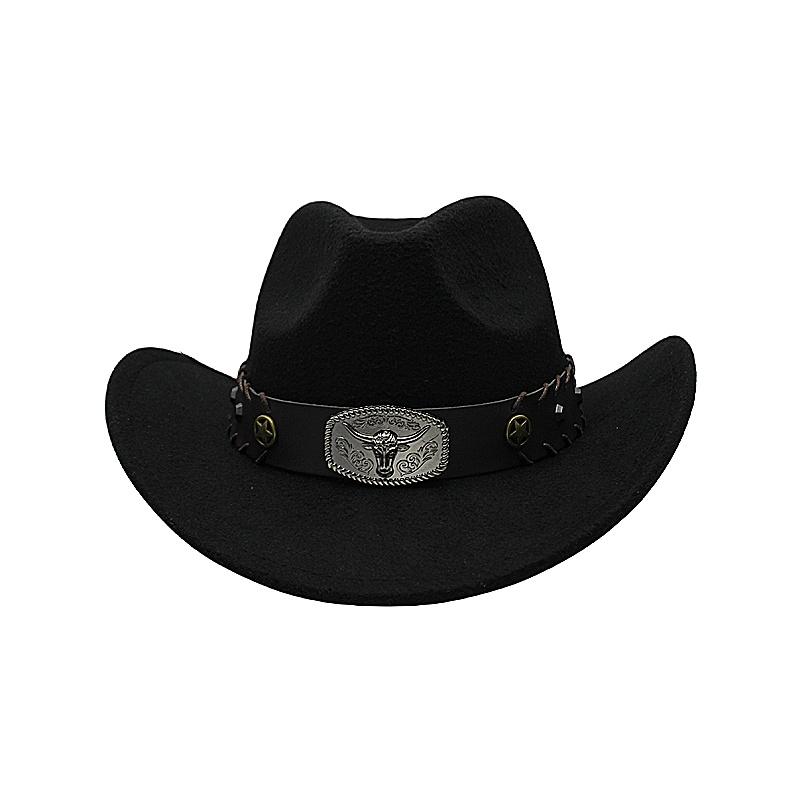 Men Western Cowboy Star Decoration Fedora Hat Large Brim Upturned Travel Versatile Sunshade Hat With Bullhead Design