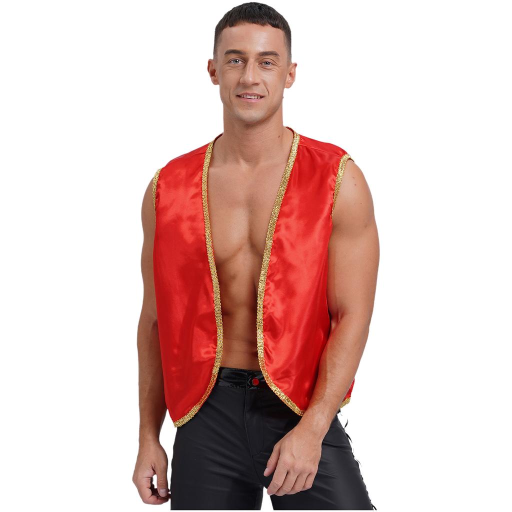Mens Arabian Prince Waistcoat Sleeveless Open Front Cardigan Vest for Halloween Carnival Party