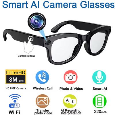 New AI Smart Glasses Video Recording Photo Recognition 8MP Pixel Camera Bluetooth Call Voice Translation Sunglasses Wireless Music Playback Unisex