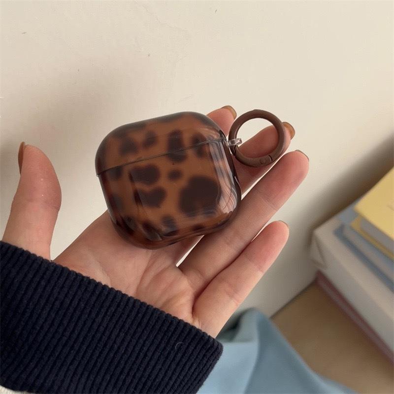 The Semi-transparent Brown Amber Leopard Print AirPods Pro 1 Earphone Case Is Compatible with Apple's 1st/1st/1st Generation Wireless Bluetooth