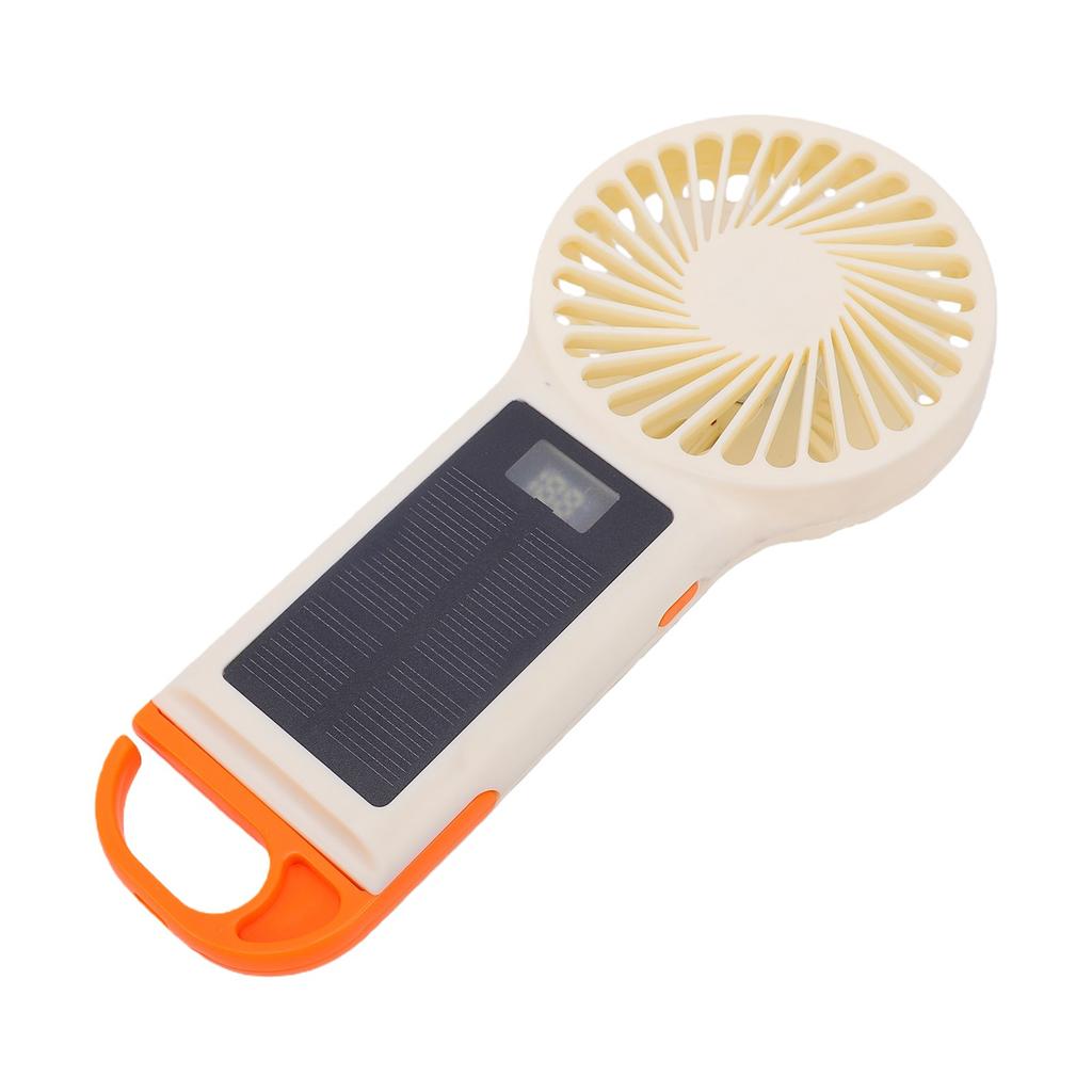 Portable Handheld Fan Solar Powered USB Rechargeable Mini Quiet Hand Fan with LED Light Digital Display for Outdoor
