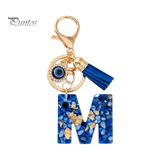 Durable Keychain Charm Blue Series Pendant, Initial Letter Key Chain with Eyes Keyring Tassel Design, A-Z Holder for Bags Backpacks Cars Accessories