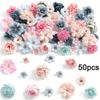 50Pcs New Multicolor Faux Flower Heads DIY Silk Artificial Flowers Heads Fake Peony Daisy Rose Flowers Home Decoration
