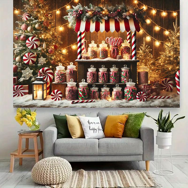 2D flat1 pc Candy and Gingerbread Man Background Cloth - Suitable for Christmas and Thanksgiving Decoration
