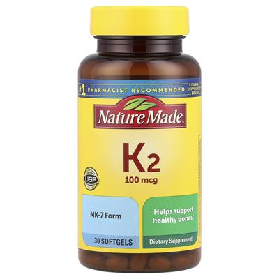 Nature Made, Vitamin K2, 100 mcg, 30 mjukkapslar