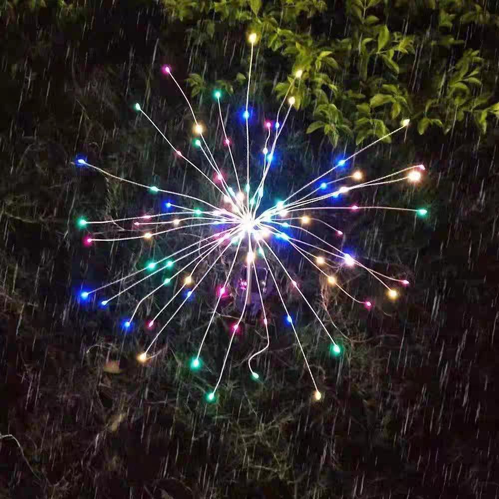 LED Solar Firework Dandelion Lights - Colorful, Waterproof, Copper Wire String Lights for Outdoor Use Colorful Light (Alloy Wire)