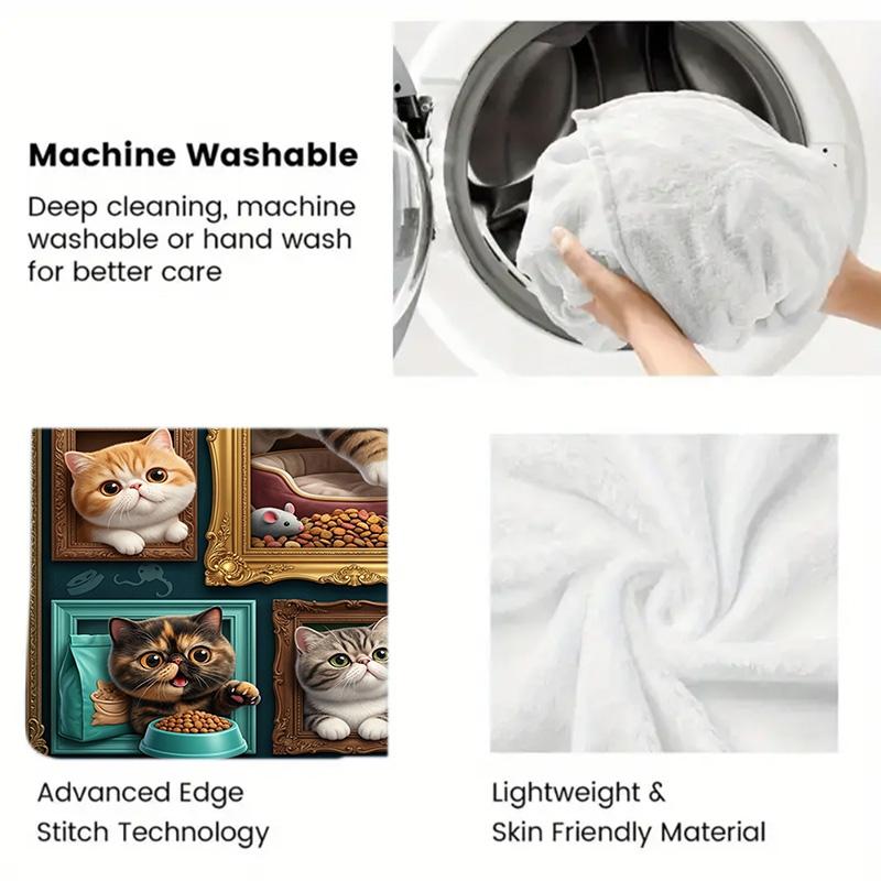 Cat Portraits 2D Flat Pattern Flannel Blanket, High quality All Seasons, Home Decor, Warmth and Comfort, Perfect for Christmas Gifts.