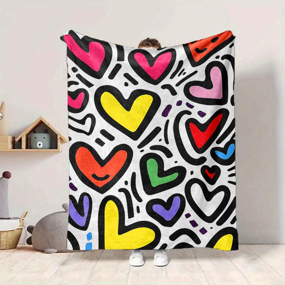 1pc Colorful Hearts Blanket Warm,Perfect for Camping And Travel, Making It a Great Gift for Any Season yy250904180