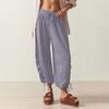 Women Bloomers High-Drape Side Shirring Wide Leg Pants with Elastic Waistband Adjustable Drawstring Pure Color Casual