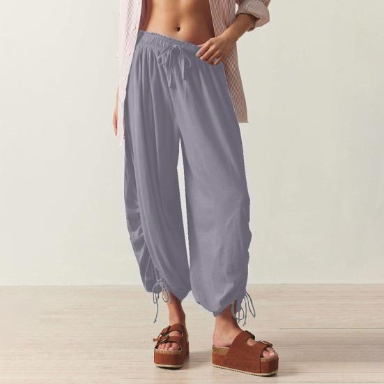 Women Bloomers High-Drape Side Shirring Wide Leg Pants with Elastic Waistband Adjustable Drawstring Pure Color Casual