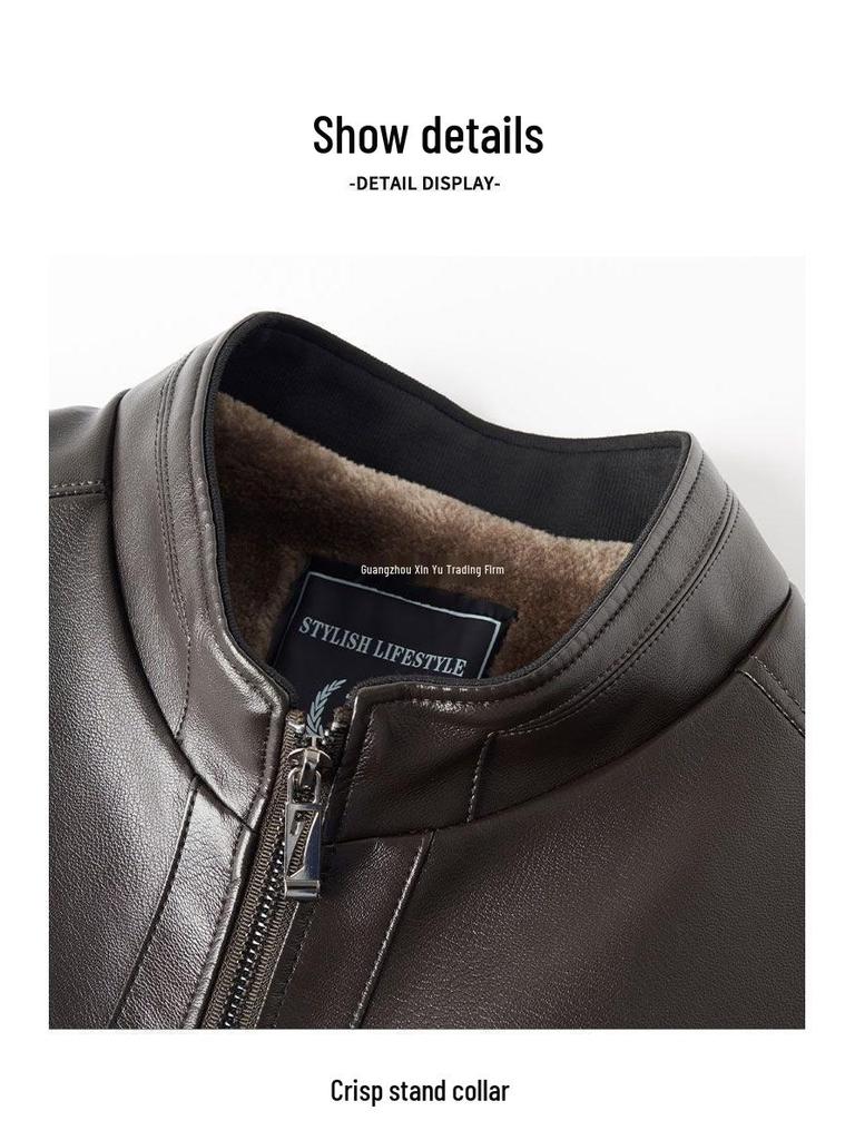 Men's Thickened Leather Jacket with Fleece Lining for Winter Cycling and Cold Protection, Ideal for Middle-Aged and Elderly.