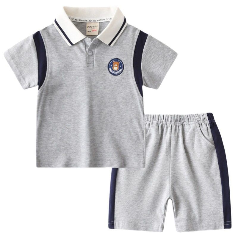 Children's Summer Clothing Boys' Short-Sleeved Suit Baby Lapel Polo Shirt Shorts Two-piece Set Children's Embroidery Bear Clothes