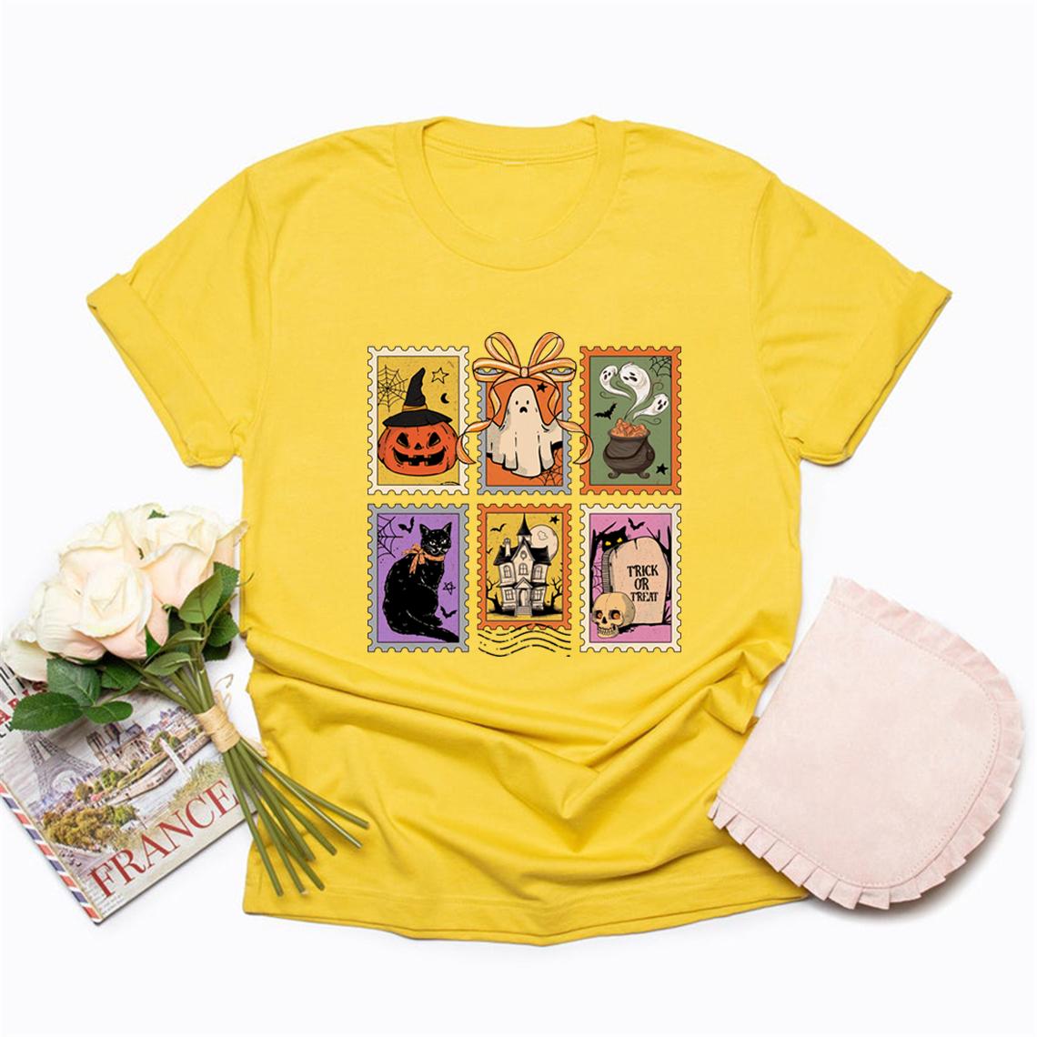 

Ретро Хэллоуин Кошка Привидение Футболка Футболка с Привидением Женская Хэллоуин Футболка Короткий Рукав Футболка для Жуткий Сезон Эстетичная Одежда XXXL жёлтый