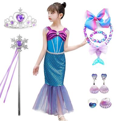JIEAIRUI Transformation de Princesse Halloween Enfants Cadeau de Noël Robe style Ariel, Cosplay style Sirène pour Enfants, Robe style Ariel, Enfants'