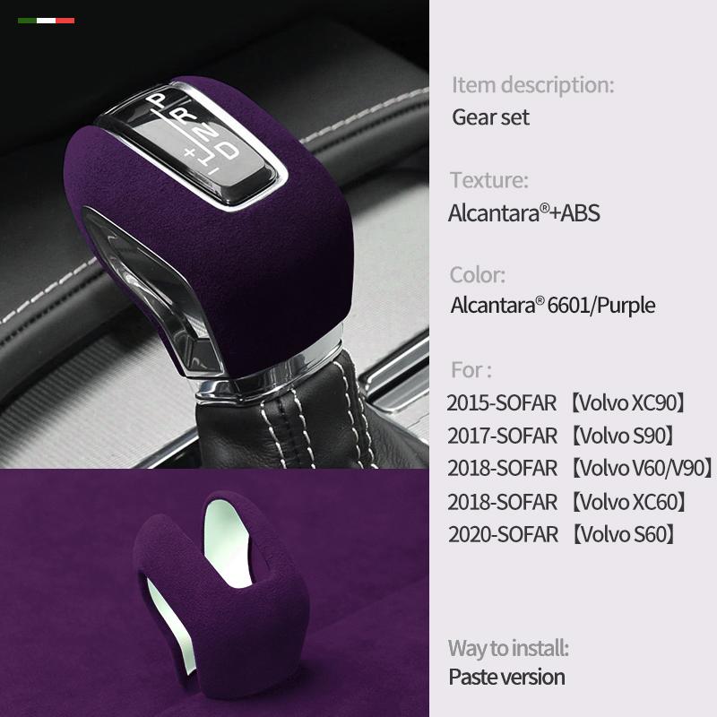 

car center console gear shifthead knob cover trim For For Volvo XC90 S90 V60-V90 XC60 S60 Alcantara Suede Refit Car Auto
