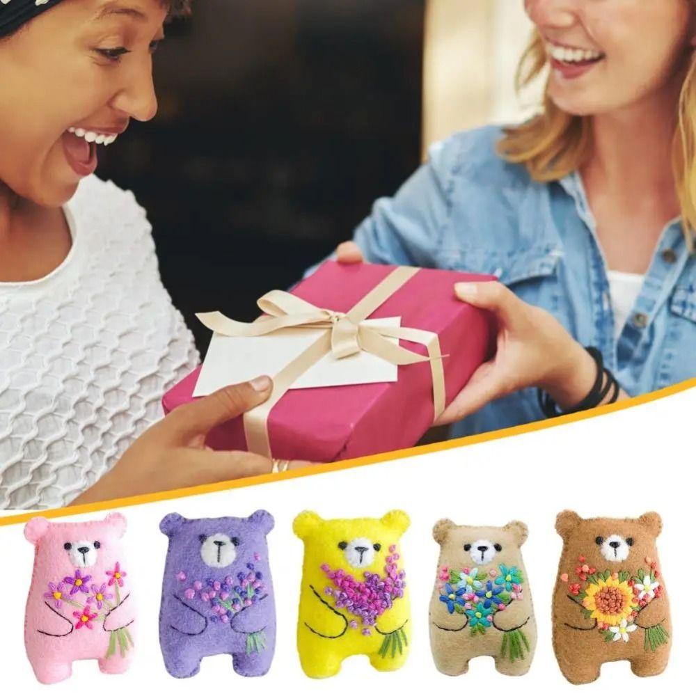 

Embroidered Bouquet Bear Plush Toy Felt Floral Flower Bear Toy Little Pocket Hug Bear Doll Kids фіолетовий