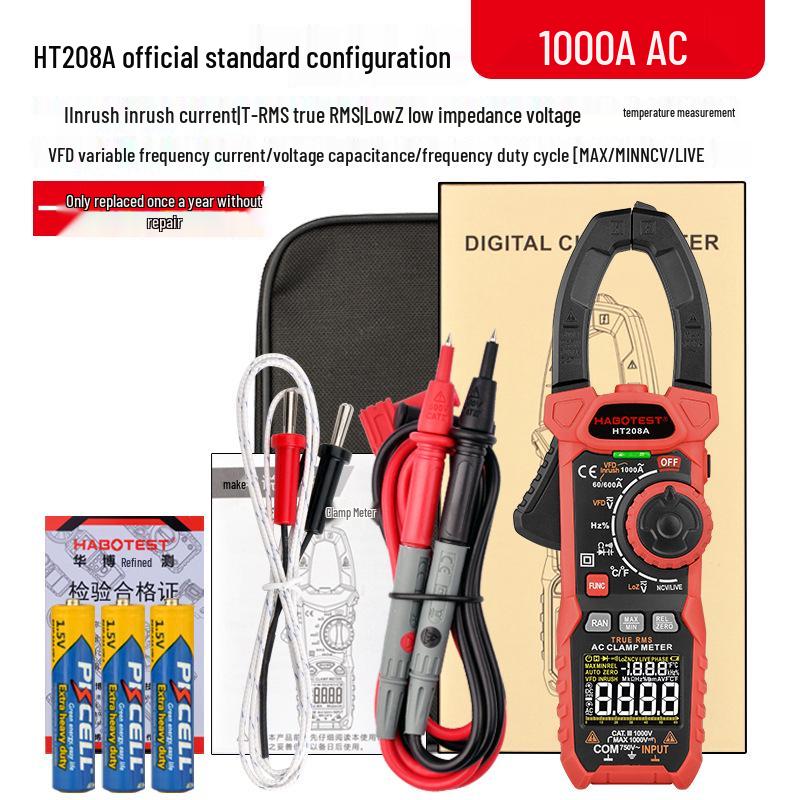 

HT208A Digital Clamp Meter, 1000A AC, Multifunctional, Anti-Burn