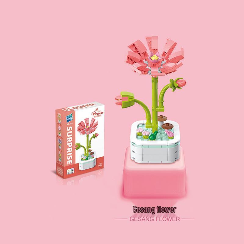 Kids' Educational Interlocking Building Blocks - Flower Potted Plant (Rose & Epiphyllum) Compatible with Top Building Block Models