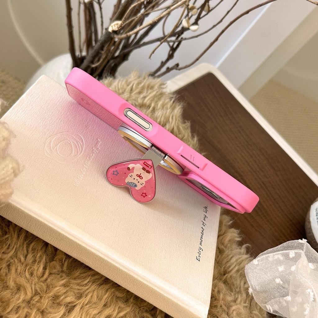 Adorable Kitten Heart-Shaped Stand Phone Case for iPhone 16, iPhone 17, iPhone 17 Pro Max