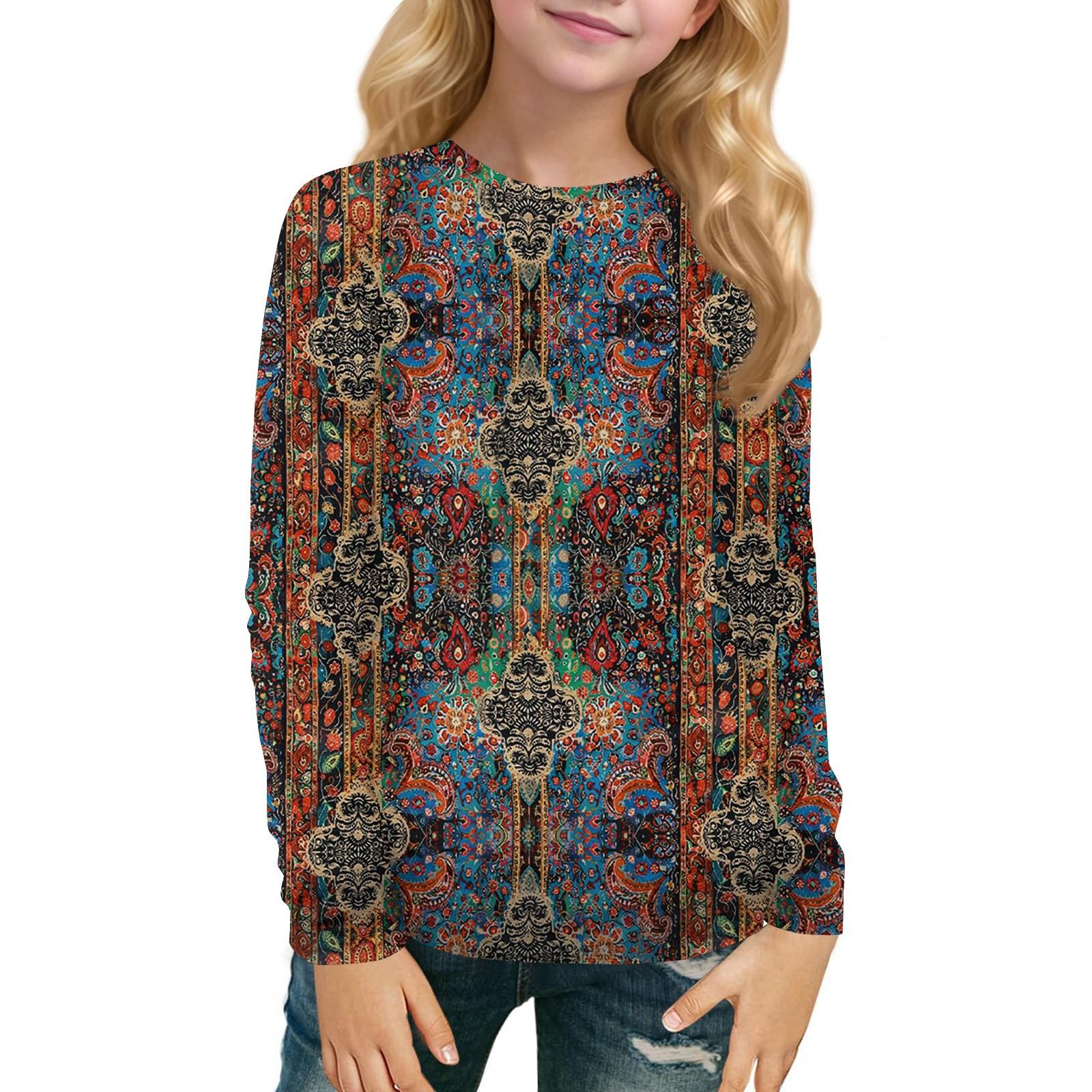 

Детский топ с длинным рукавом, круглым вырезом, с принтом, повседневный 140 кофейный