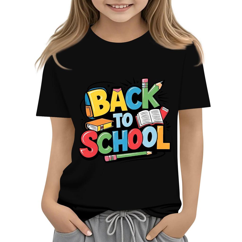 Children's Casual and Fashionable Round-Neck Printed Short-Sleeve Top for Back-to-School